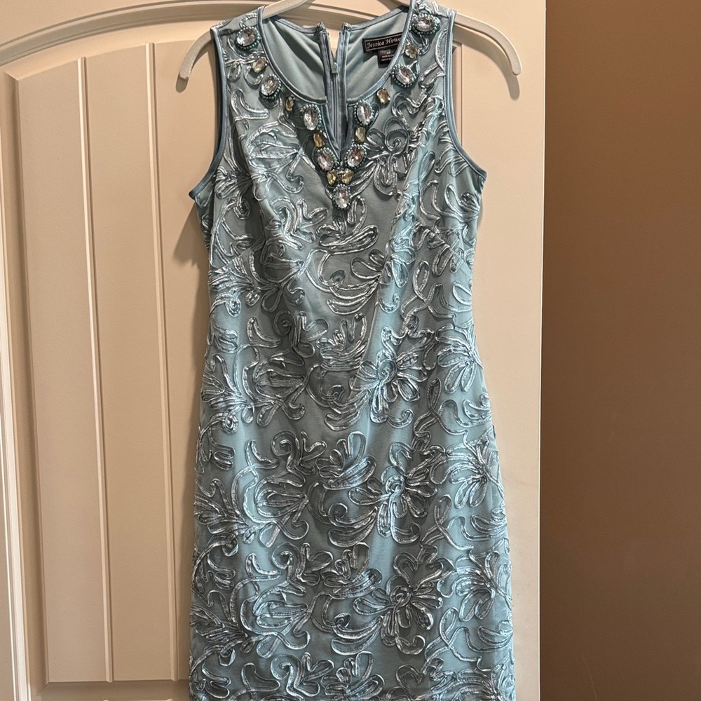 Elegant Blue Embellished Dress